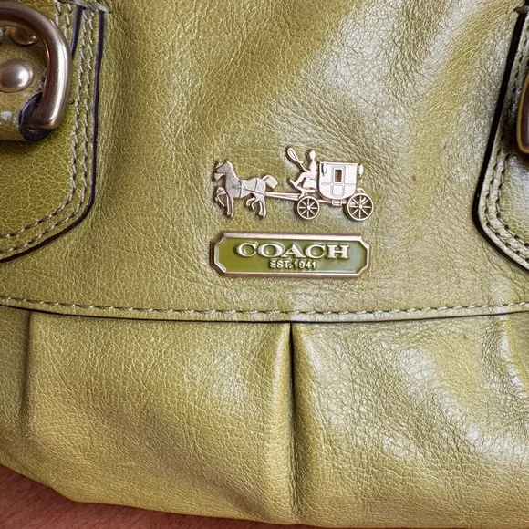 Coach Green Leather Satchel with Gold Accents - Picture 3 of 7